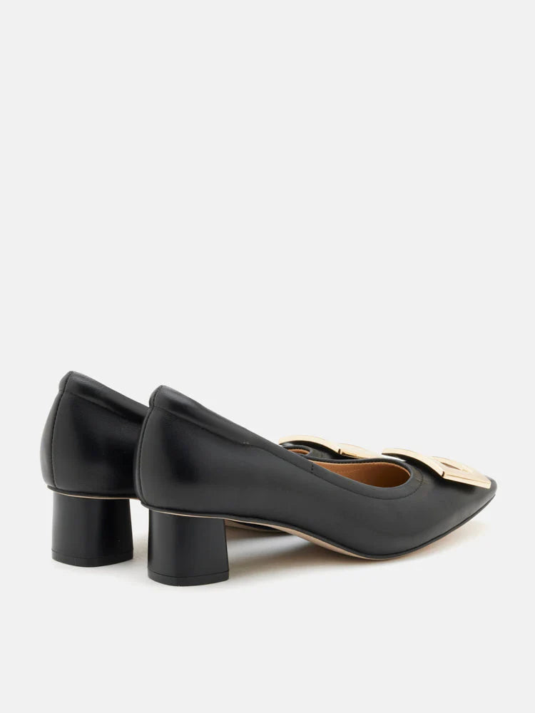 PAZZION, Azalea Buckle Low Block Heels, Black