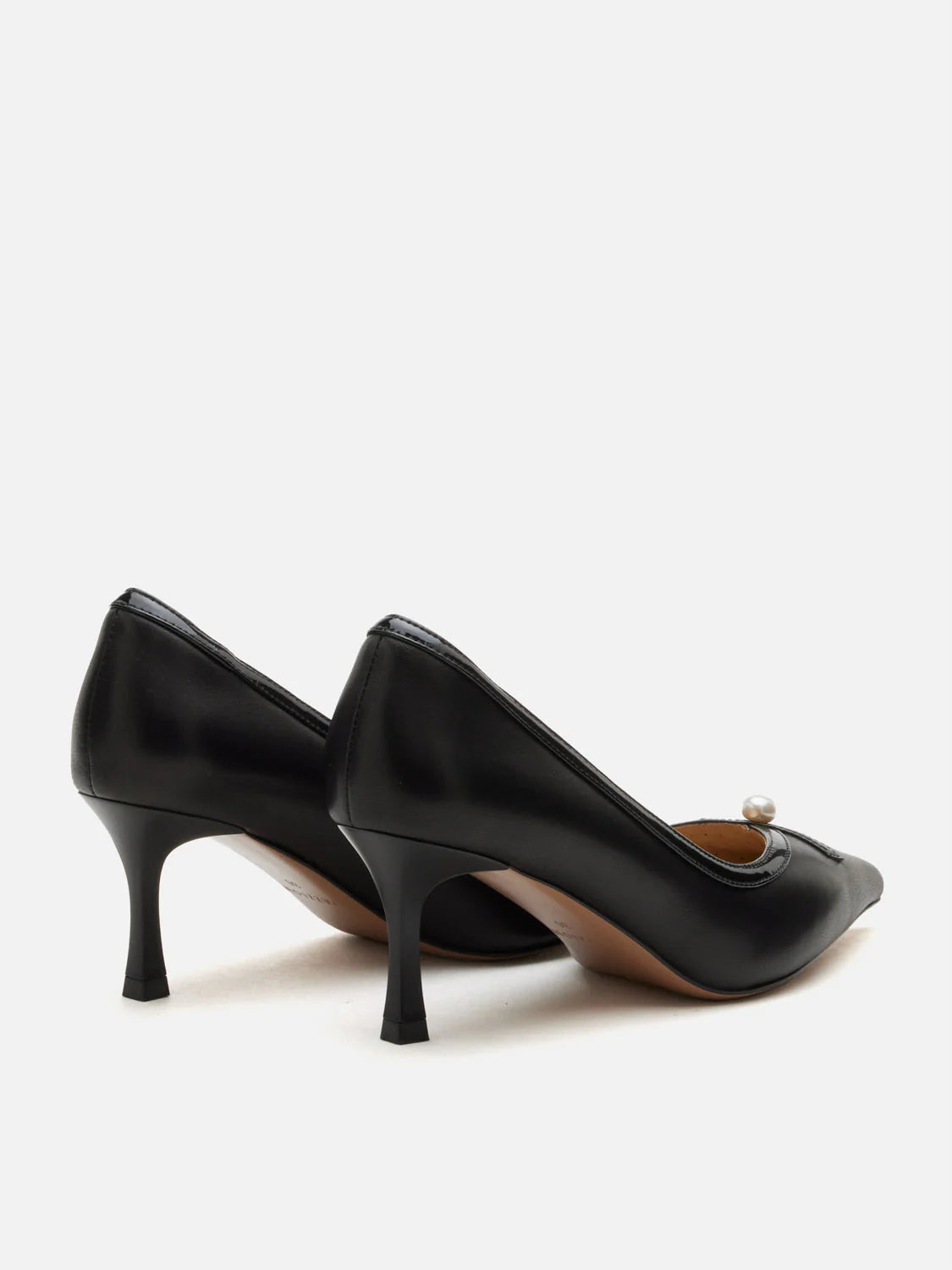 PAZZION, Bellavyn Pearl Accented Patent Leather Heels, Black