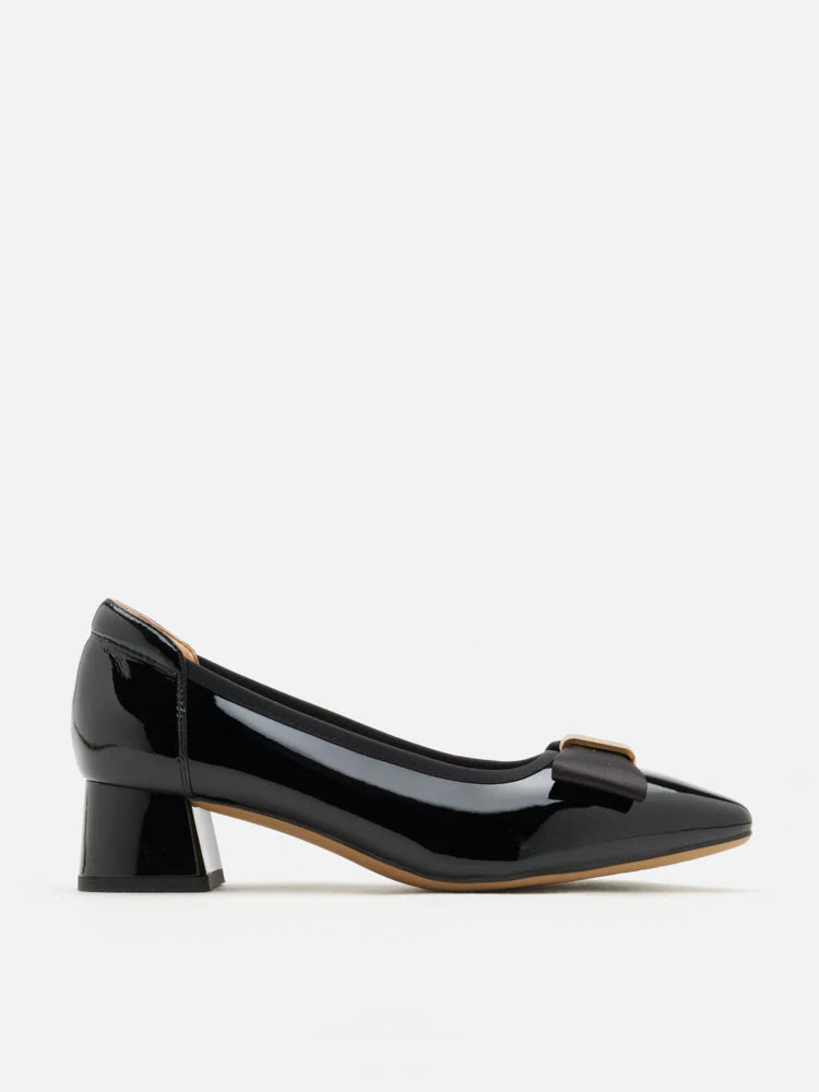 PAZZION, Berkely Bow-Embellished Patent Leather Heels, Black