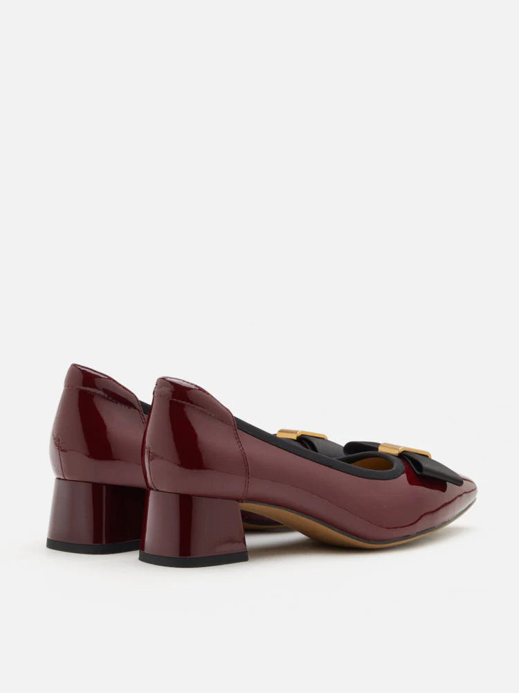 PAZZION, Berkely Bow-Embellished Patent Leather Heels, Wine