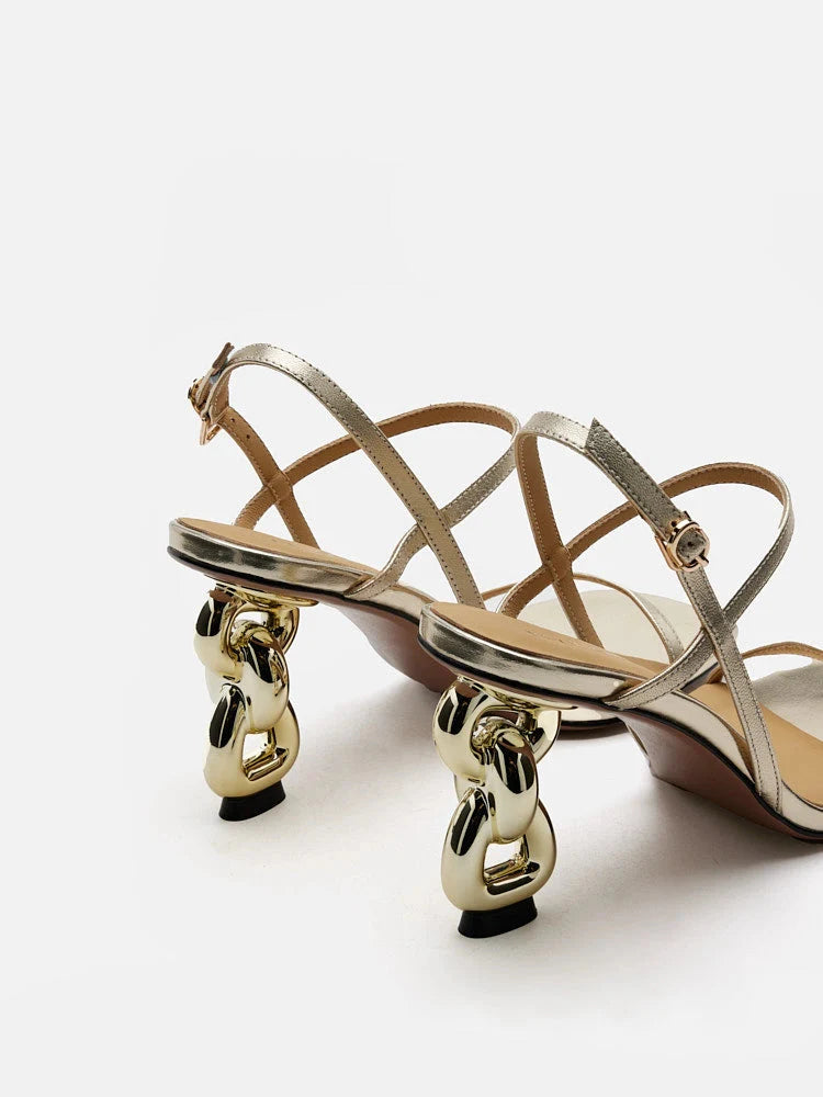 PAZZION, Betsey Metallic Sandal Heels, Gold