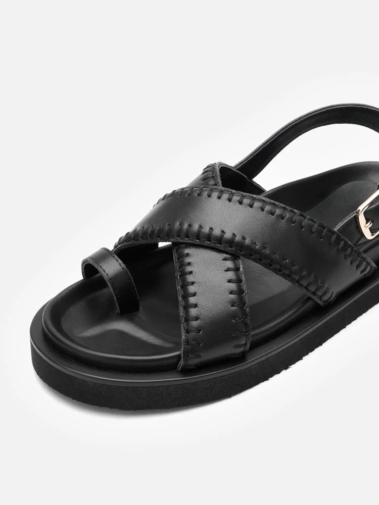 PAZZION, Constance Stitched Slingback Sandals, Black