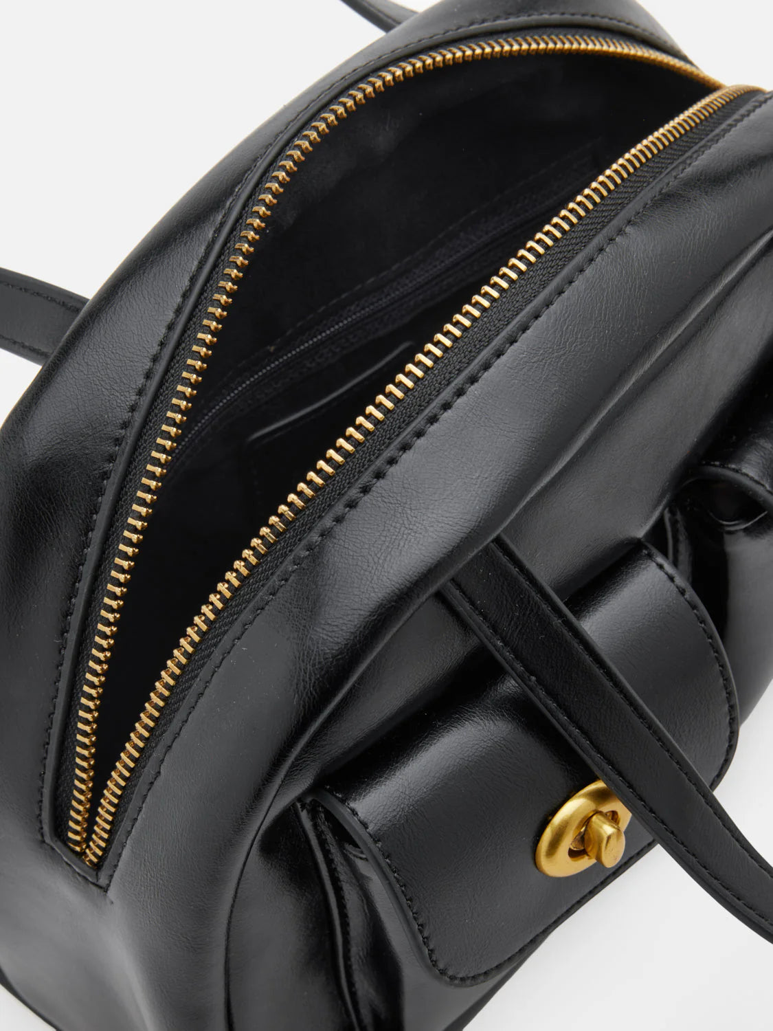 PAZZION, Danica Leather Bowling Bag, Black