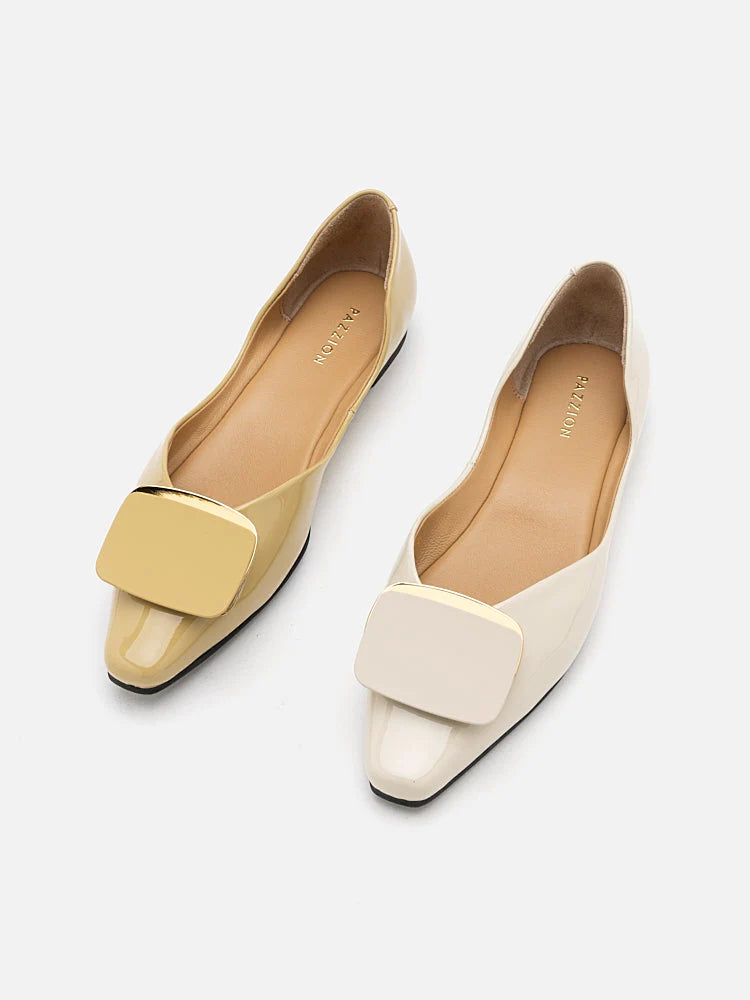 PAZZION, Desiree Buckled Patent Covered Flats,