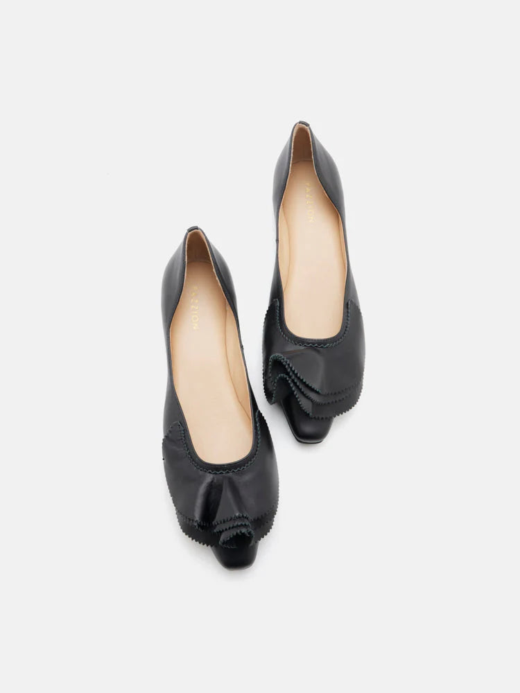 PAZZION, Elysia Ruffled Flats, Black