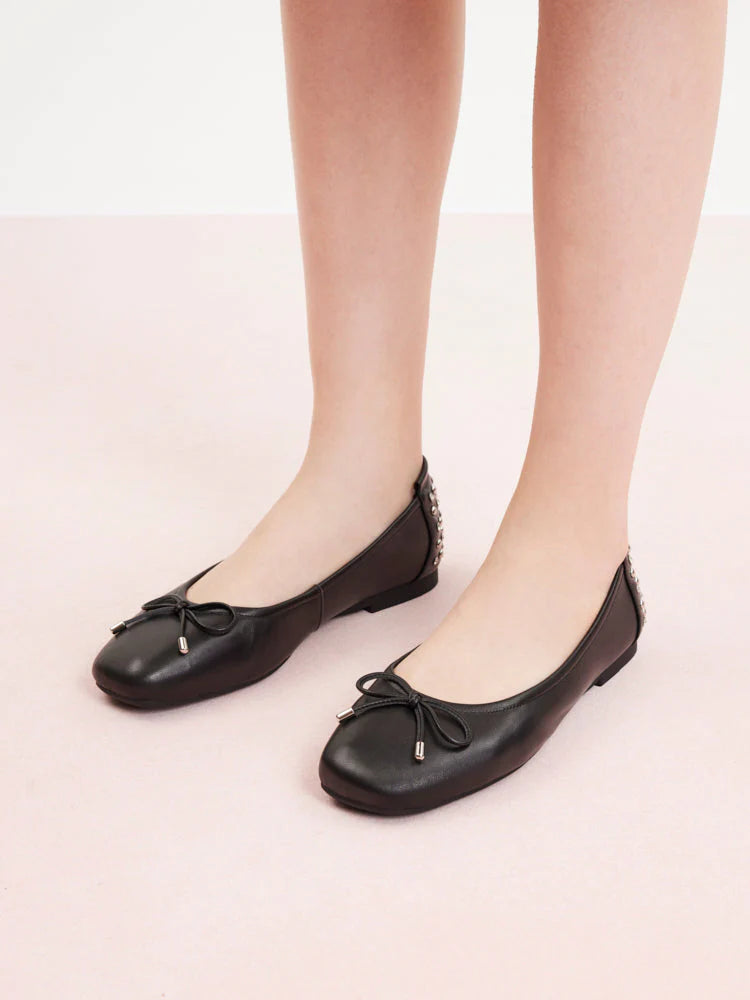 PAZZION, Frances Studded Bow Flats, Black