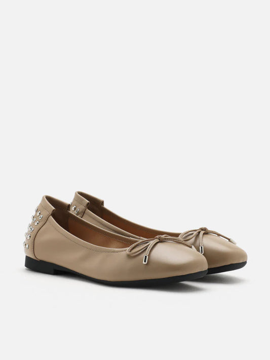 PAZZION, Frances Studded Bow Flats, Khaki