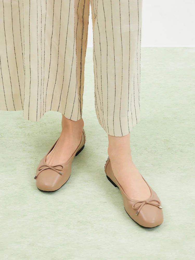 PAZZION, Frances Studded Bow Flats, Khaki