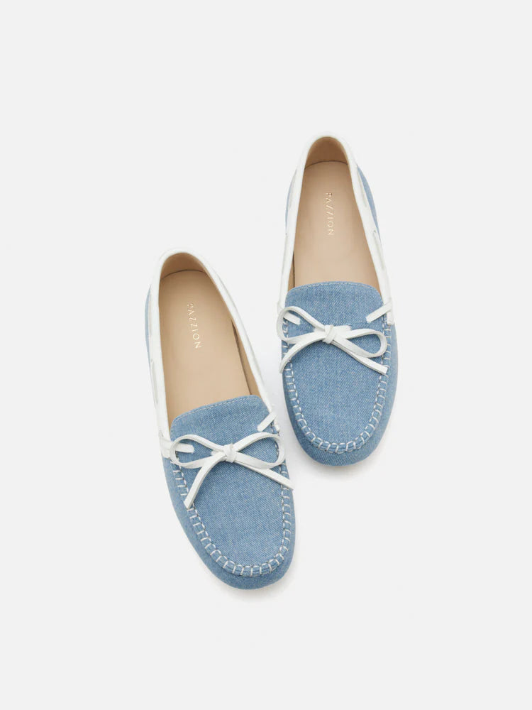 PAZZION, Glenda Denim Bow Moccasins, Lightblue