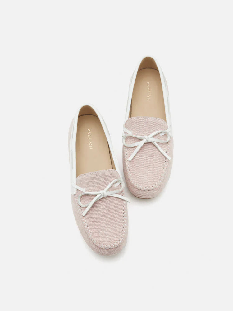 PAZZION, Glenda Denim Bow Moccasins, Pink