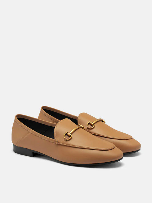PAZZION, Isabeau Metal Buckle Loafers, Camel