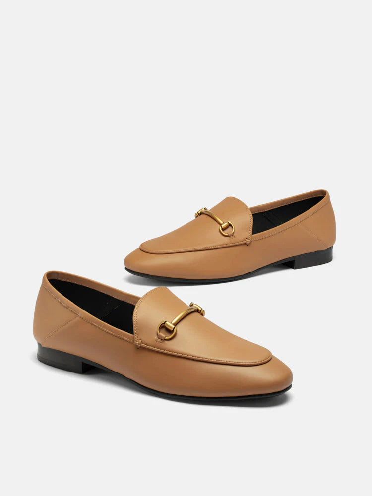 PAZZION, Isabeau Metal Buckle Loafers, Camel