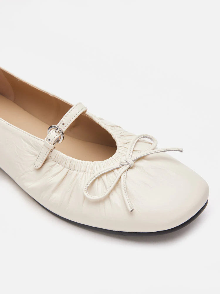 PAZZION, Issey Gathered Ruched Bow Mary Janes, Beige