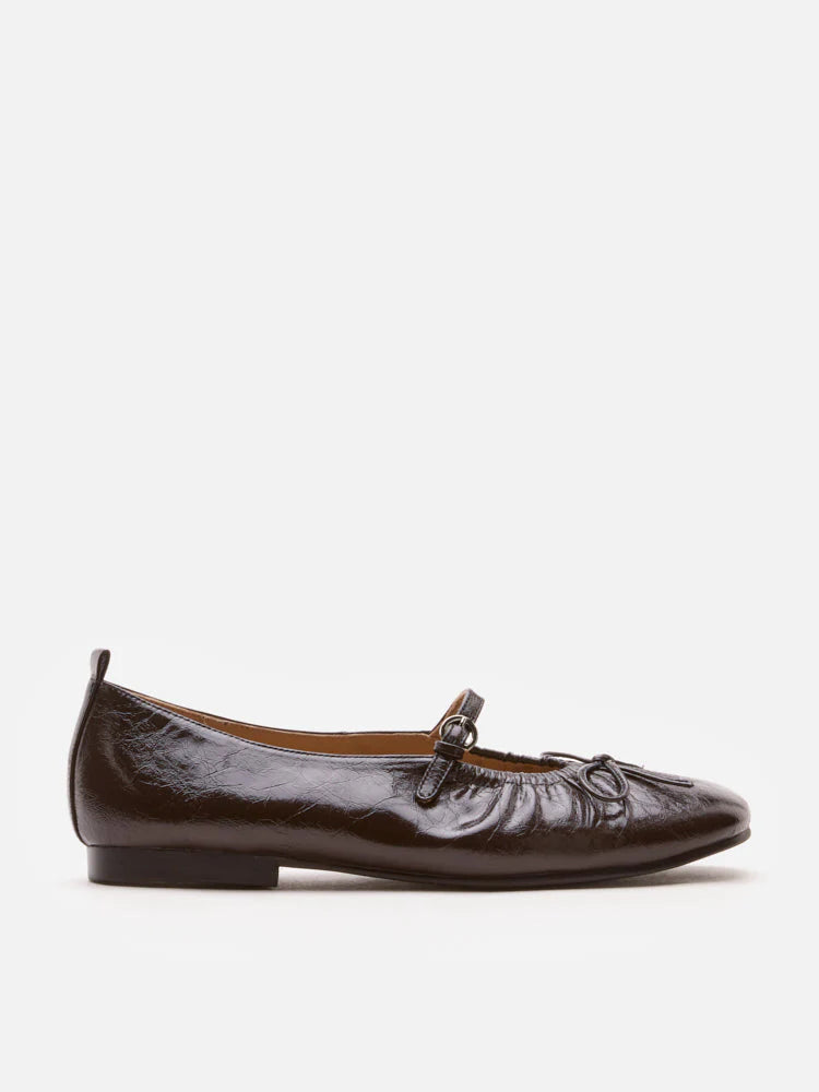 PAZZION, Issey Gathered Ruched Bow Mary Janes, Darkbrown