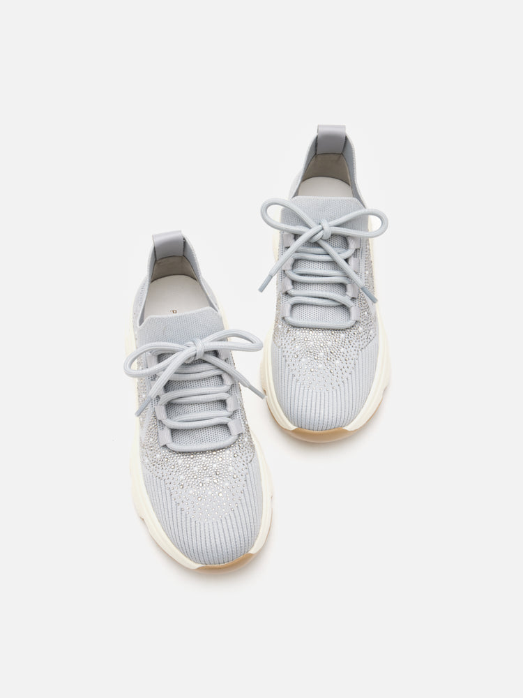 PAZZION, Kailani Crystal Embellished Flyknit Sneakers, Grey