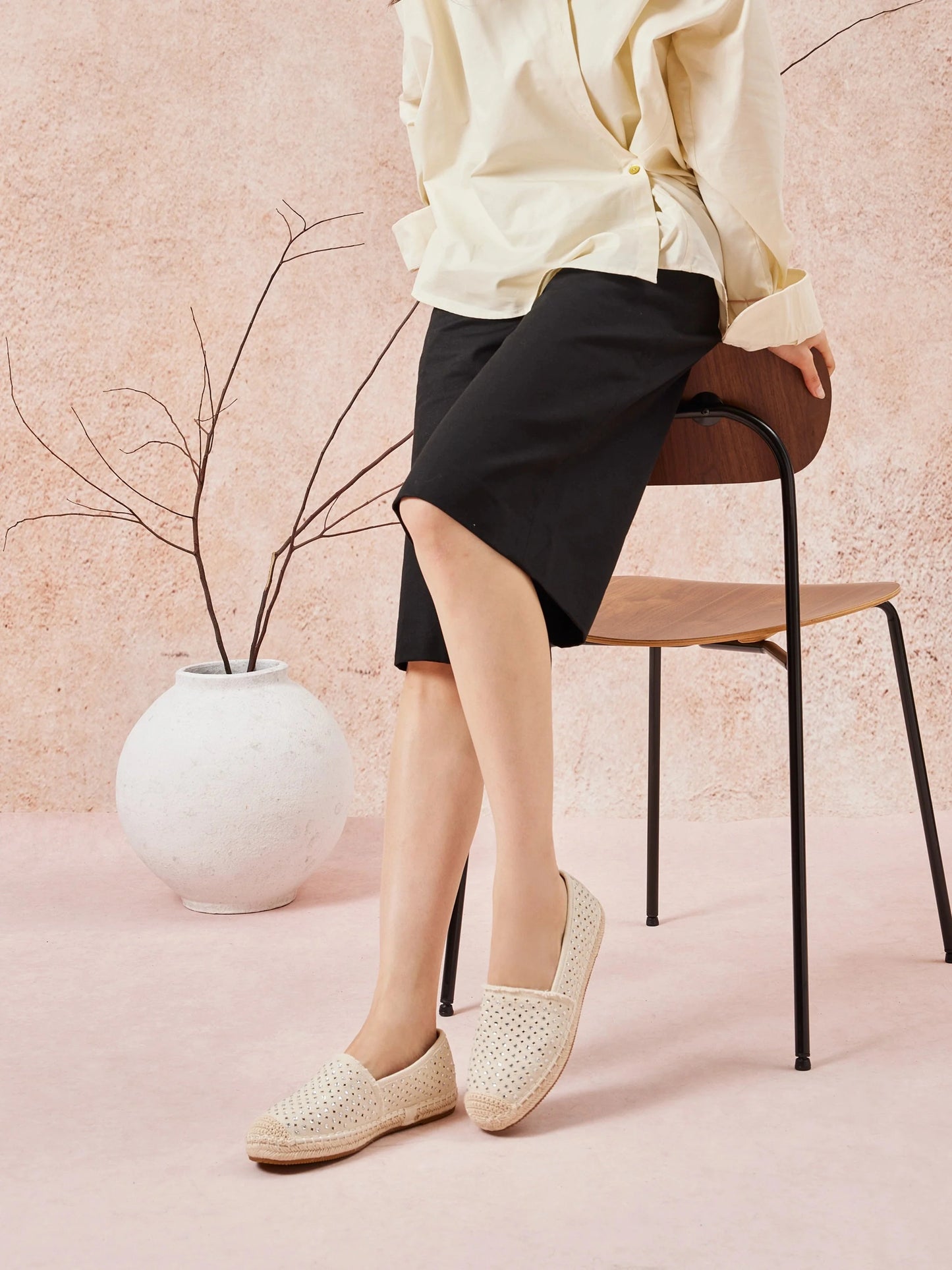 PAZZION, Lela Crystal Studded Espadrilles, Beige