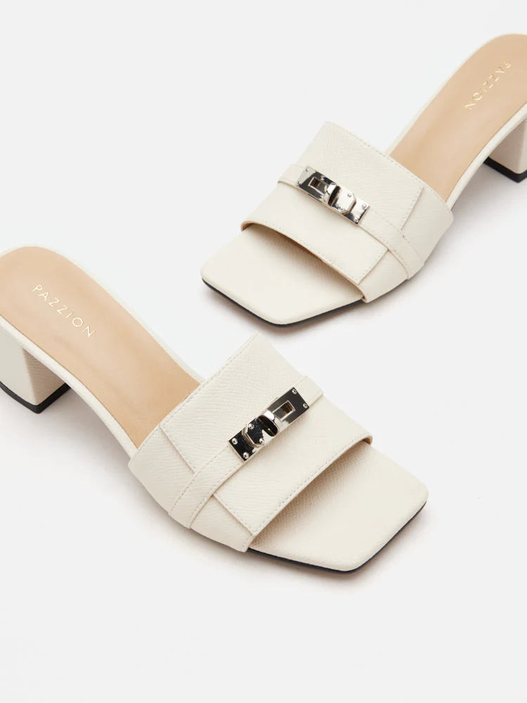 PAZZION, Lexley Twist Lock Accent Sandal Heels, Beige
