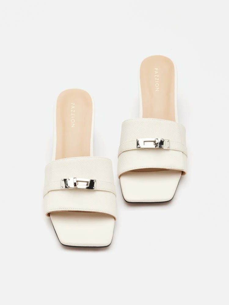 PAZZION, Lexley Twist Lock Accent Sandal Heels, Beige