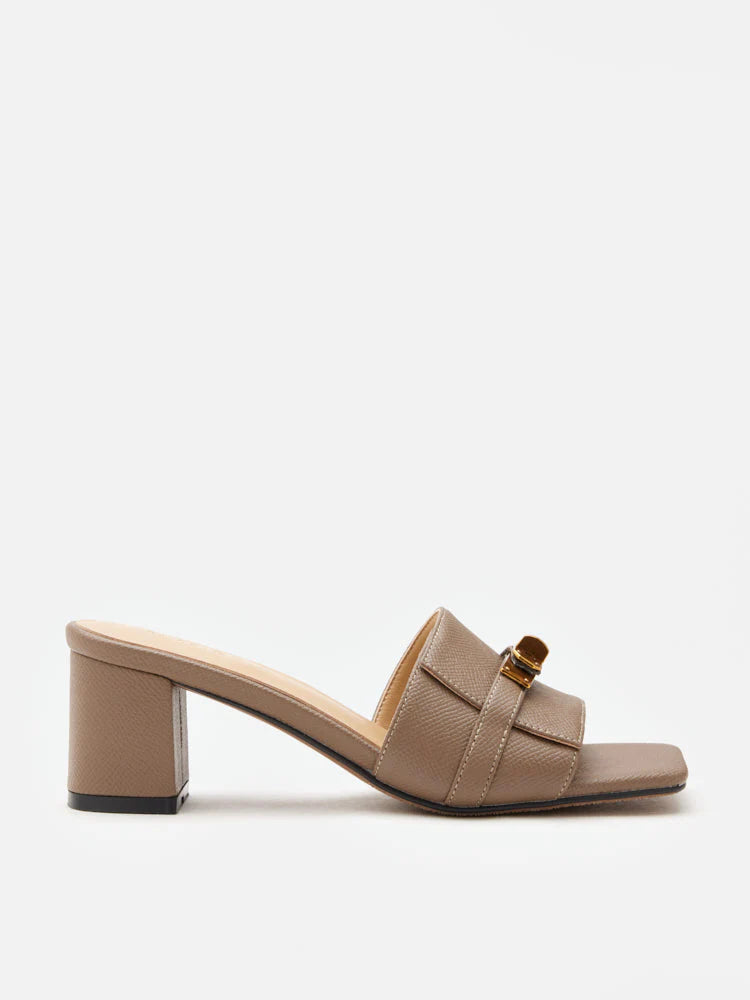PAZZION, Lexley Twist Lock Accent Sandal Heels, Khaki