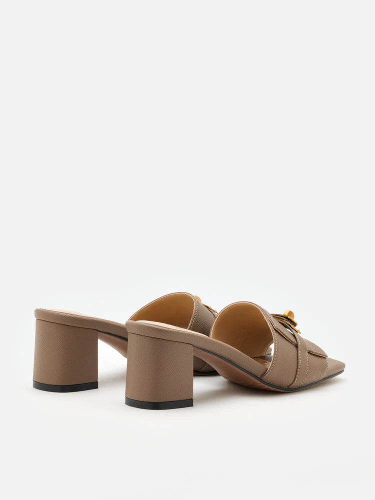 PAZZION, Lexley Twist Lock Accent Sandal Heels, Khaki