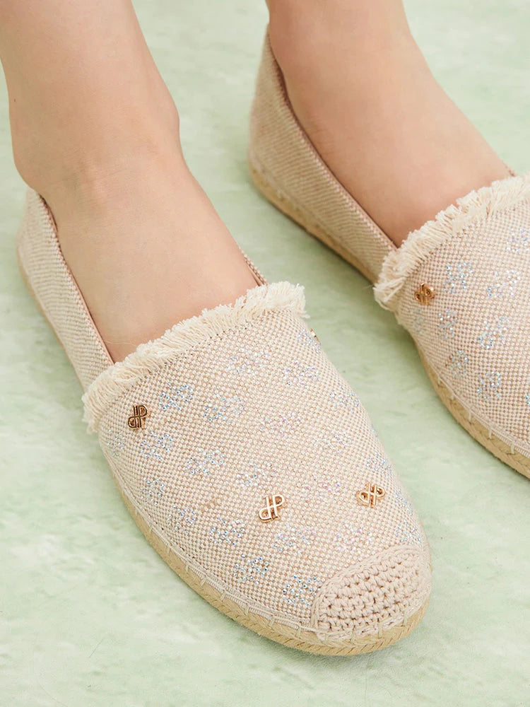 PAZZION, Maggie Monogram Frayed Espadrilles, Beige