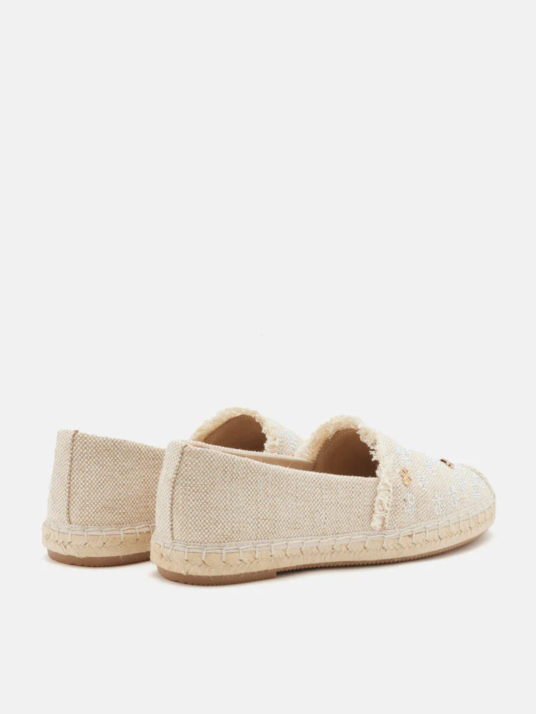 PAZZION, Maggie Monogram Frayed Espadrilles, Beige