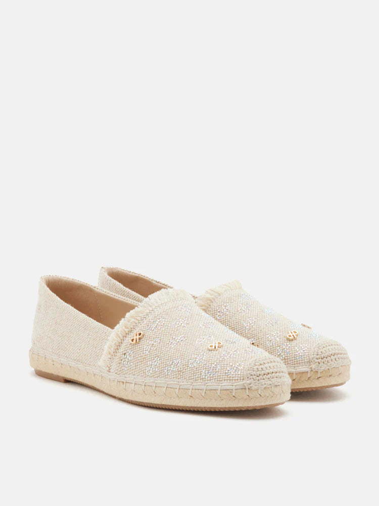 PAZZION, Maggie Monogram Frayed Espadrilles, Beige