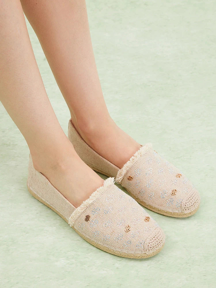 PAZZION, Maggie Monogram Frayed Espadrilles, Beige