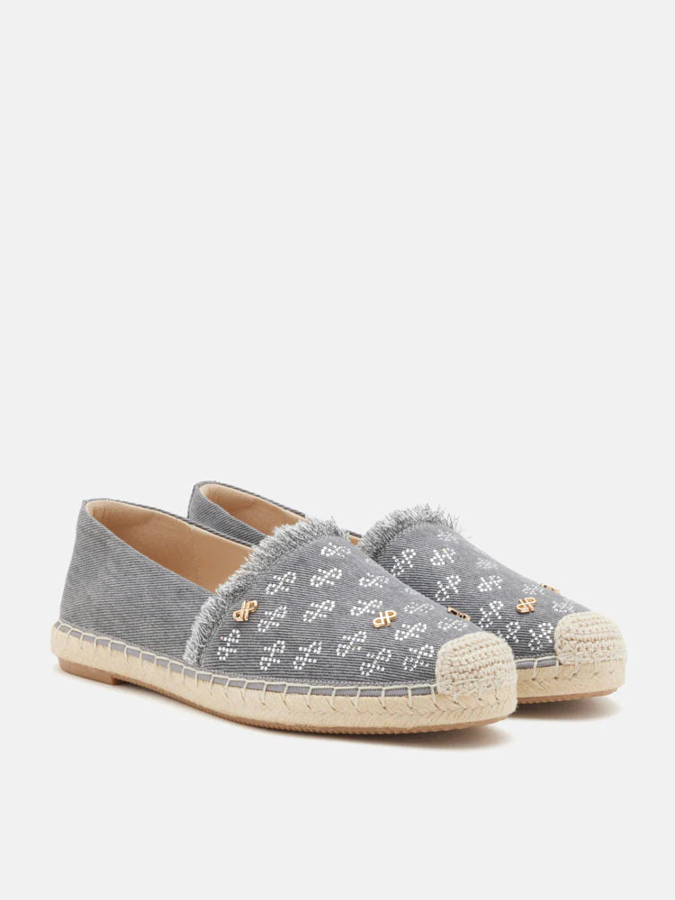 PAZZION, Maggie Monogram Frayed Espadrilles, Grey