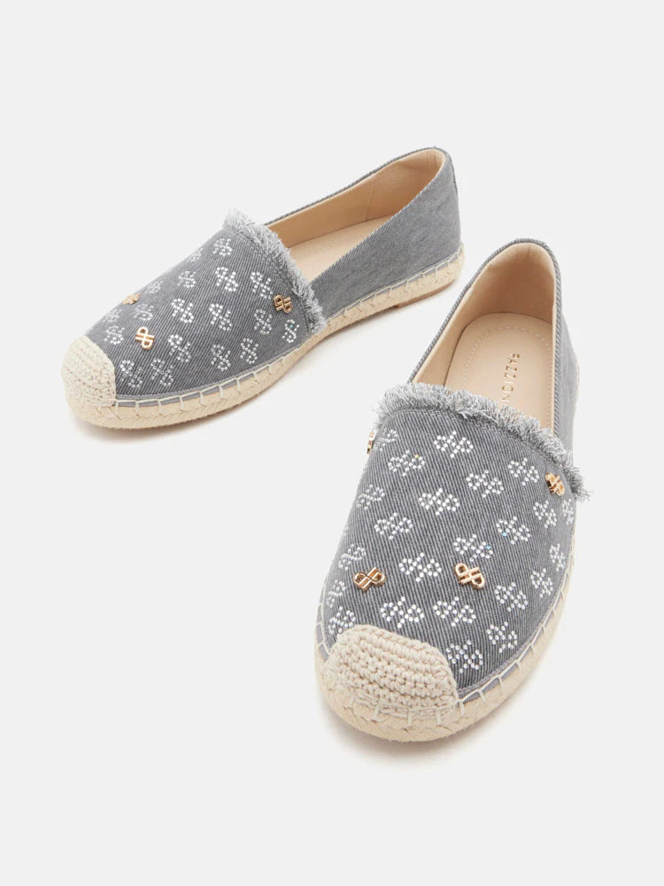 PAZZION, Maggie Monogram Frayed Espadrilles, Grey