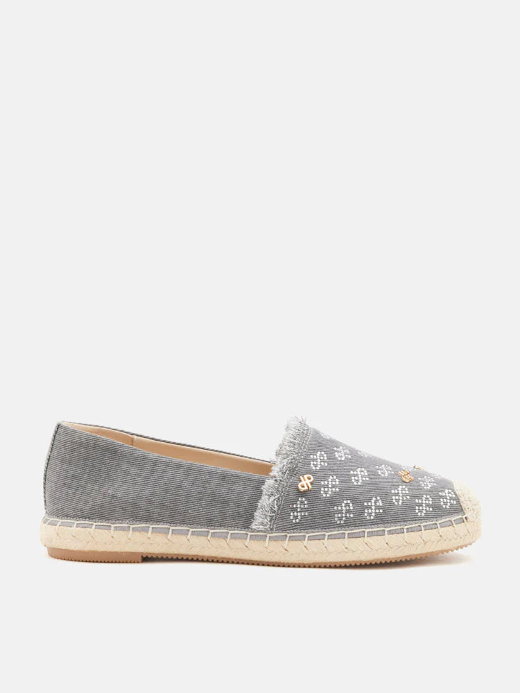 PAZZION, Maggie Monogram Frayed Espadrilles, Grey