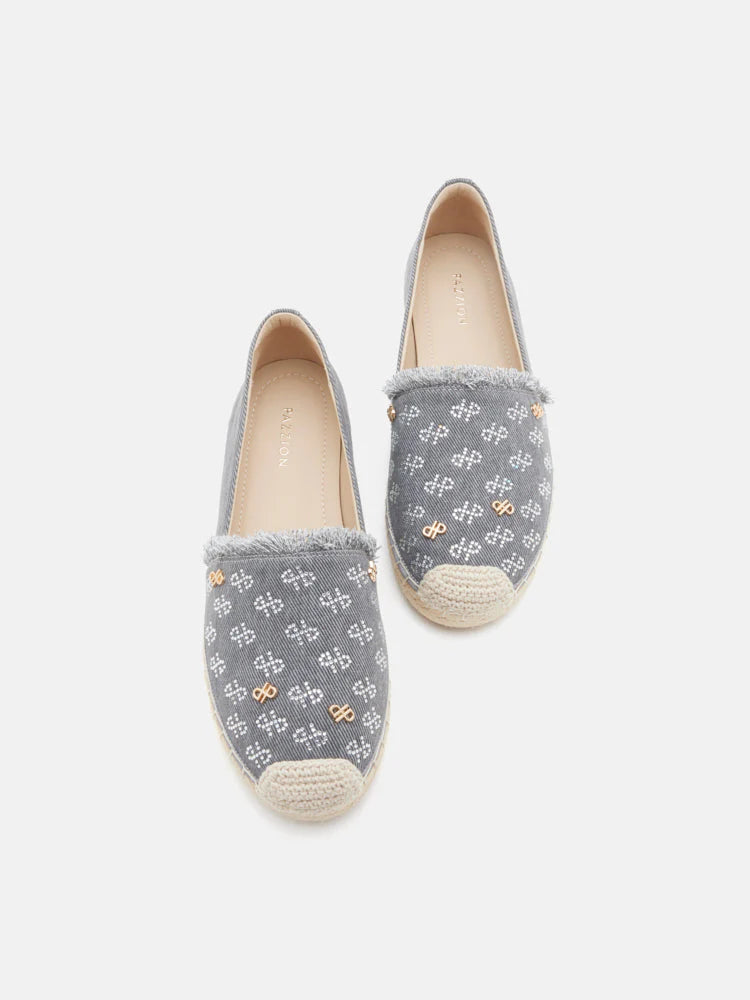 PAZZION, Maggie Monogram Frayed Espadrilles, Grey