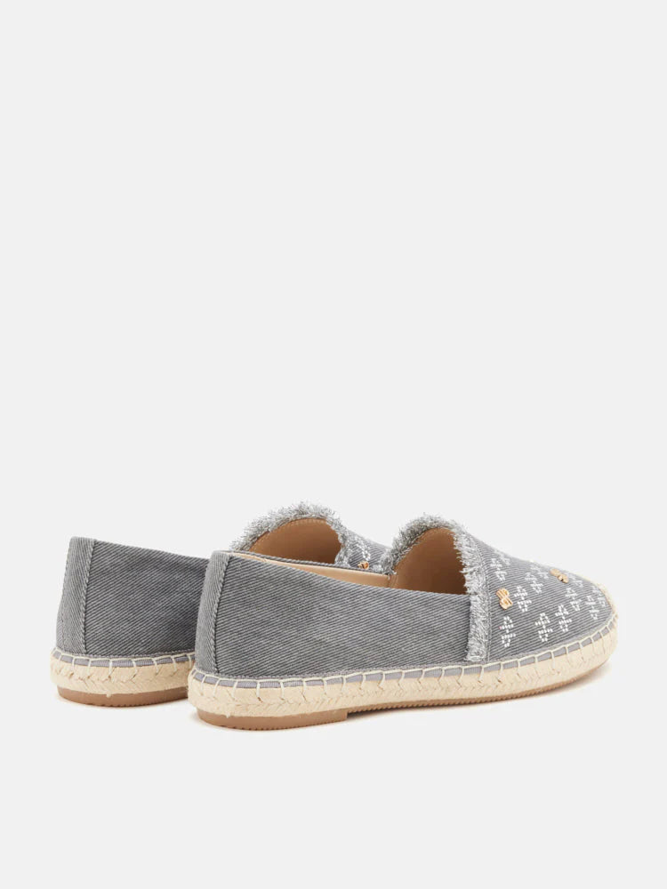 PAZZION, Maggie Monogram Frayed Espadrilles, Grey