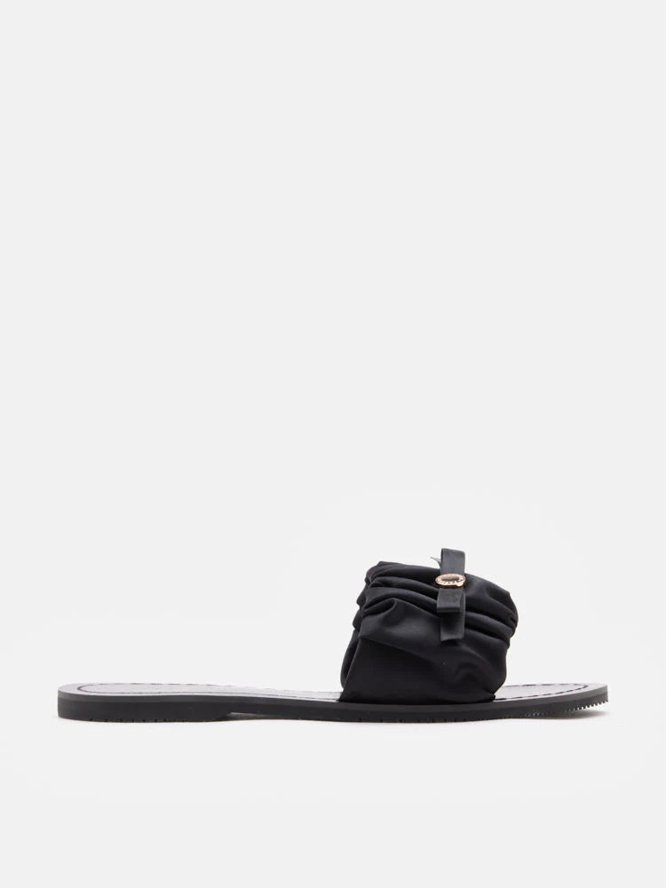 PAZZION, Maribel Ruched Satin Slide Sandals, Black