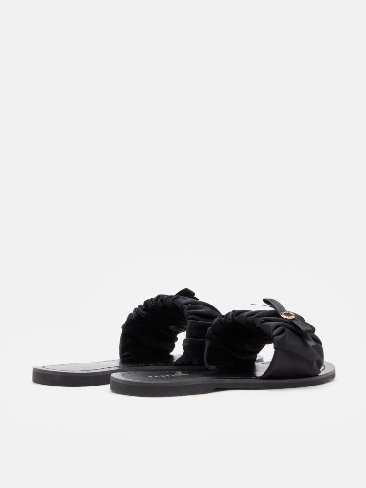 PAZZION, Maribel Ruched Satin Slide Sandals, Black