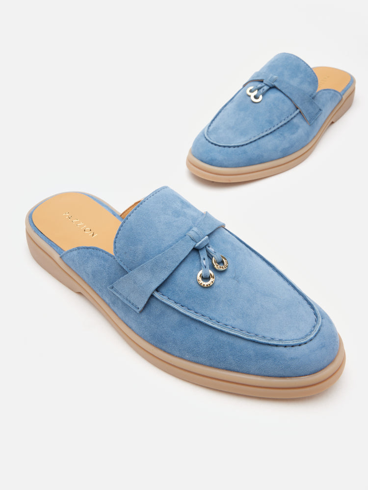 PAZZION, Mavis Suede Mules, Blue
