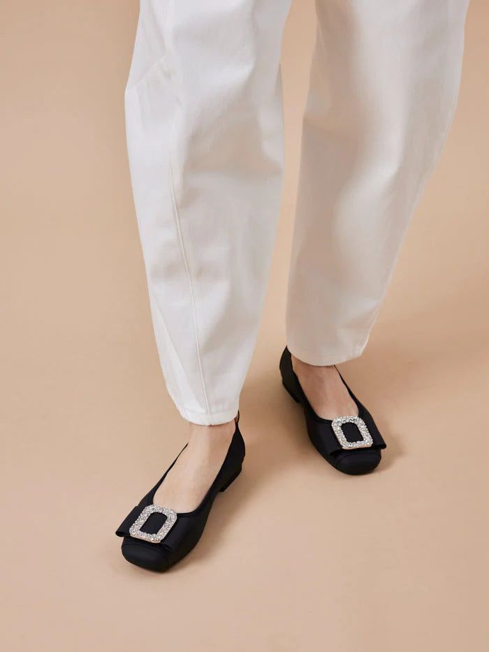 PAZZION, Milla Crystal Buckle Ballet Flats, Black