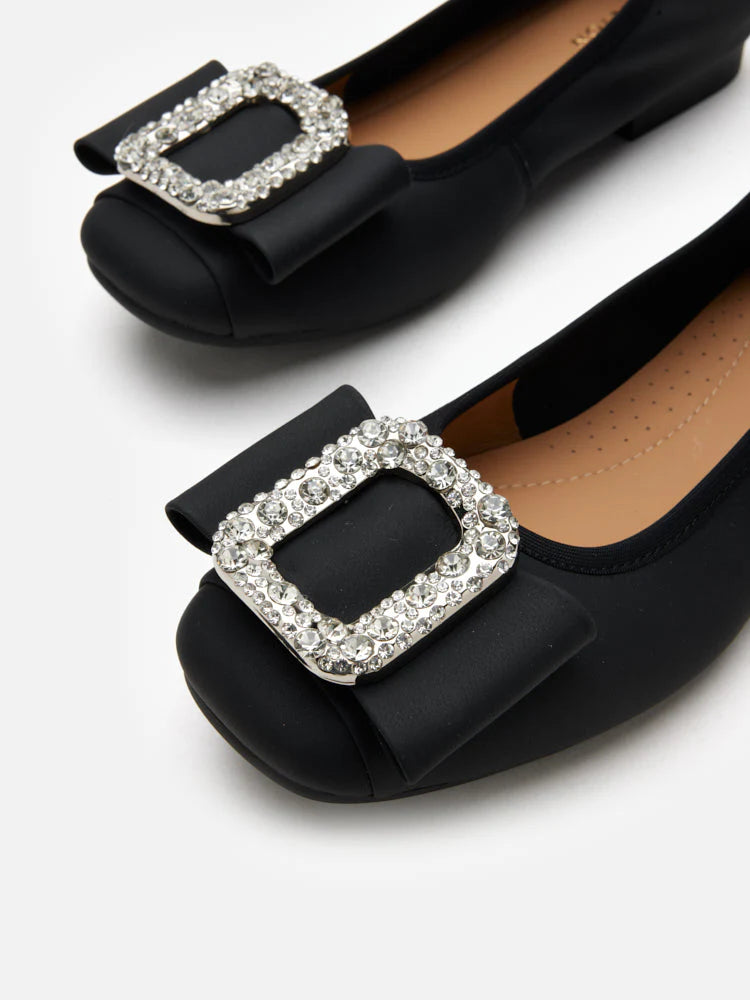 PAZZION, Milla Crystal Buckle Ballet Flats, Black