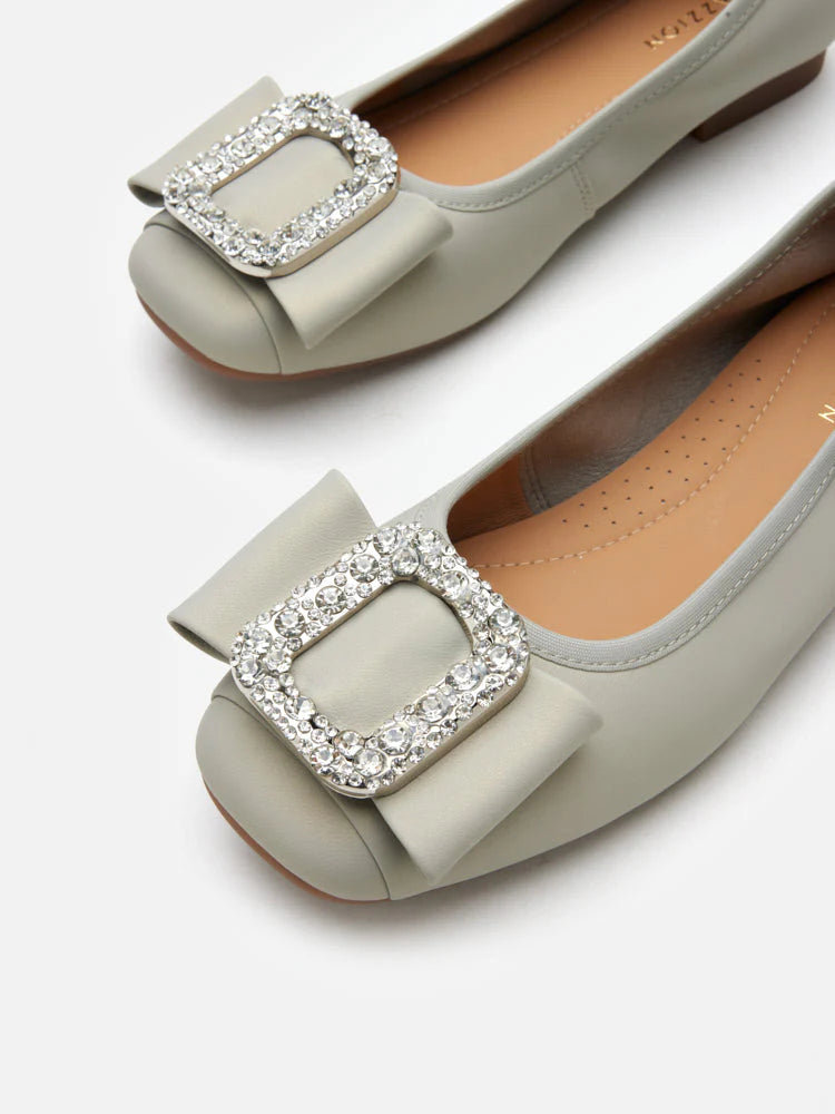 PAZZION, Milla Crystal Buckle Ballet Flats, Grey