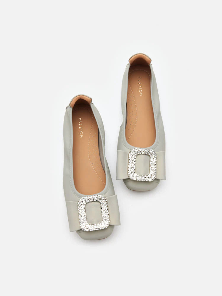 PAZZION, Milla Crystal Buckle Ballet Flats, Grey