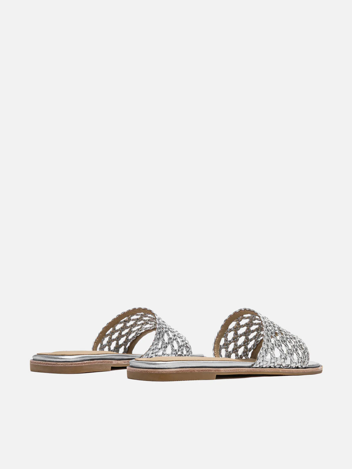 PAZZION, Neralyn Metallic Woven Slides, Silver