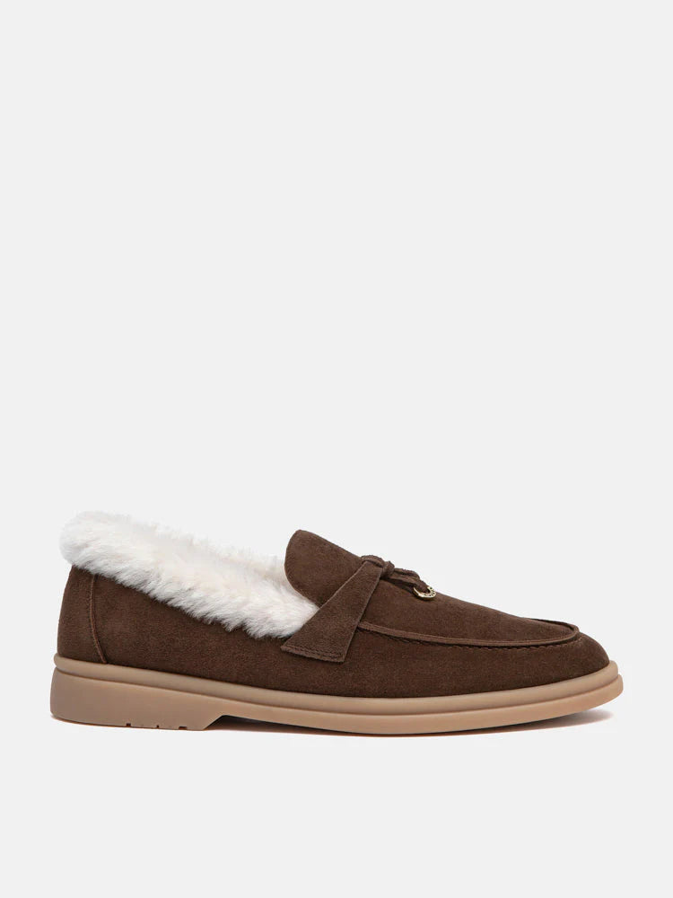 PAZZION, Phemia Knot Detail Wool-Lined Suede Loafers, Brown