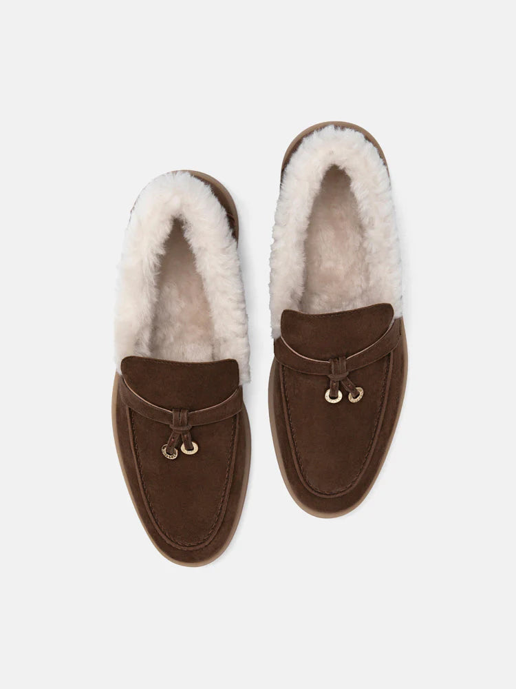 PAZZION, Phemia Knot Detail Wool-Lined Suede Loafers, Brown