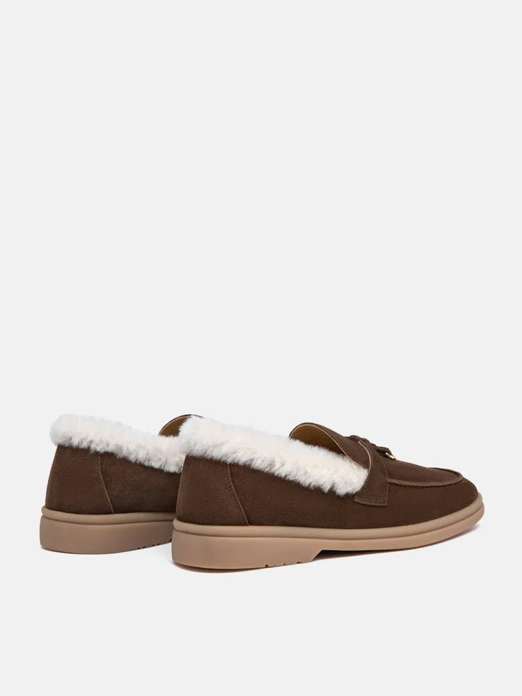 PAZZION, Phemia Knot Detail Wool-Lined Suede Loafers, Brown