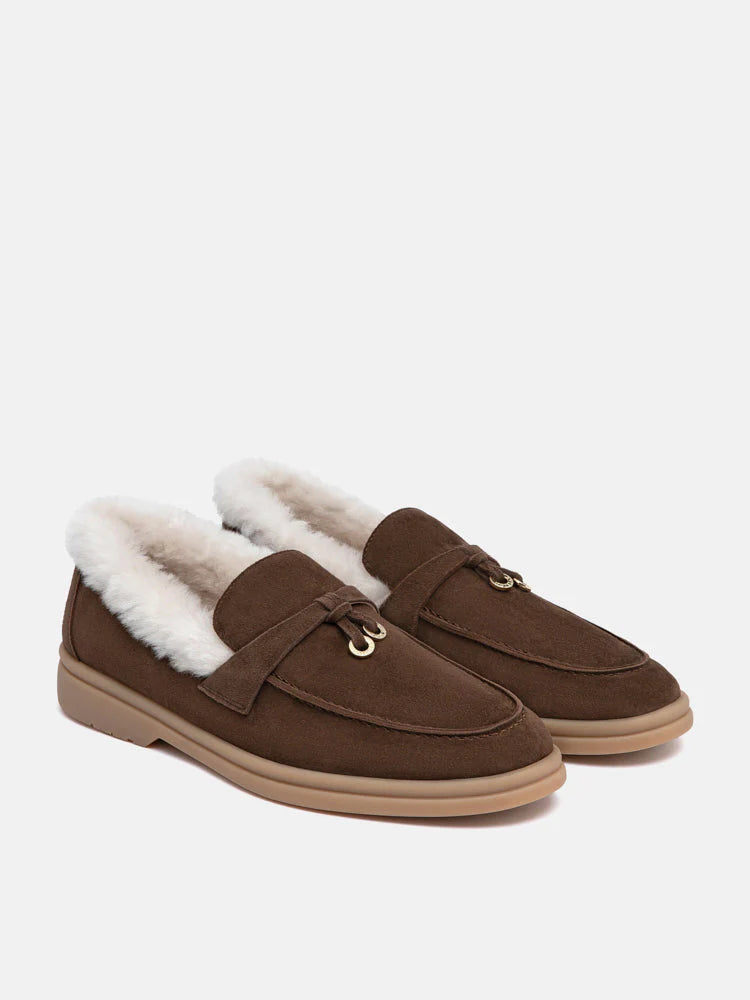 PAZZION, Phemia Knot Detail Wool-Lined Suede Loafers, Brown