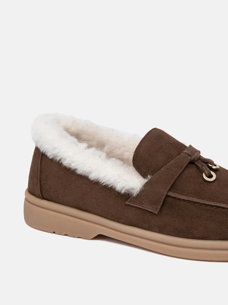 PAZZION, Phemia Knot Detail Wool-Lined Suede Loafers, Brown