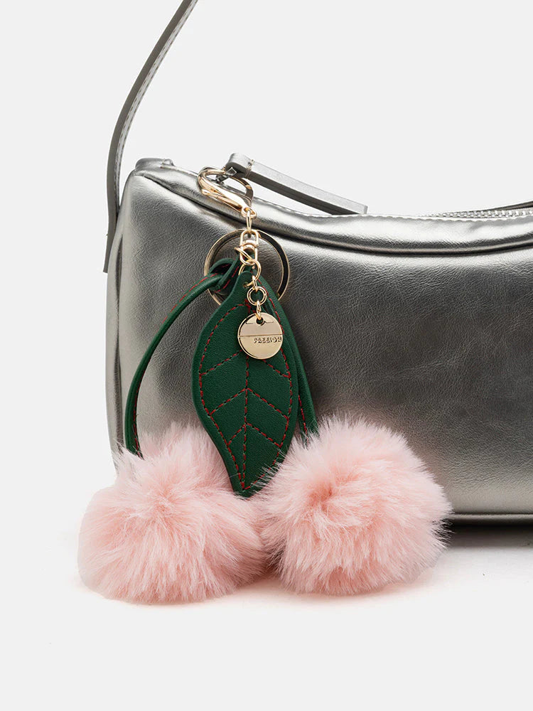 PAZZION, Pom Pom Cherry Keychain, Pink