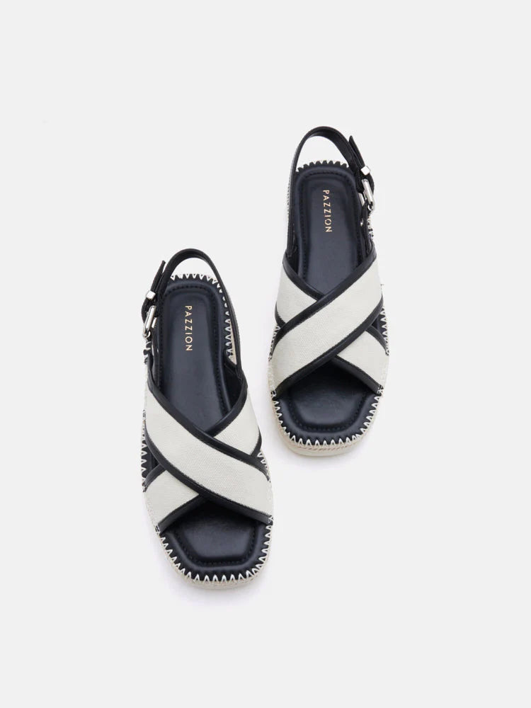 PAZZION, Riva Cross-Strap Espadrille Sandals, Black