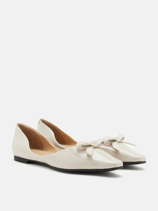PAZZION, Rosalind Bow-Detailed Patent Leather Flats, Beige