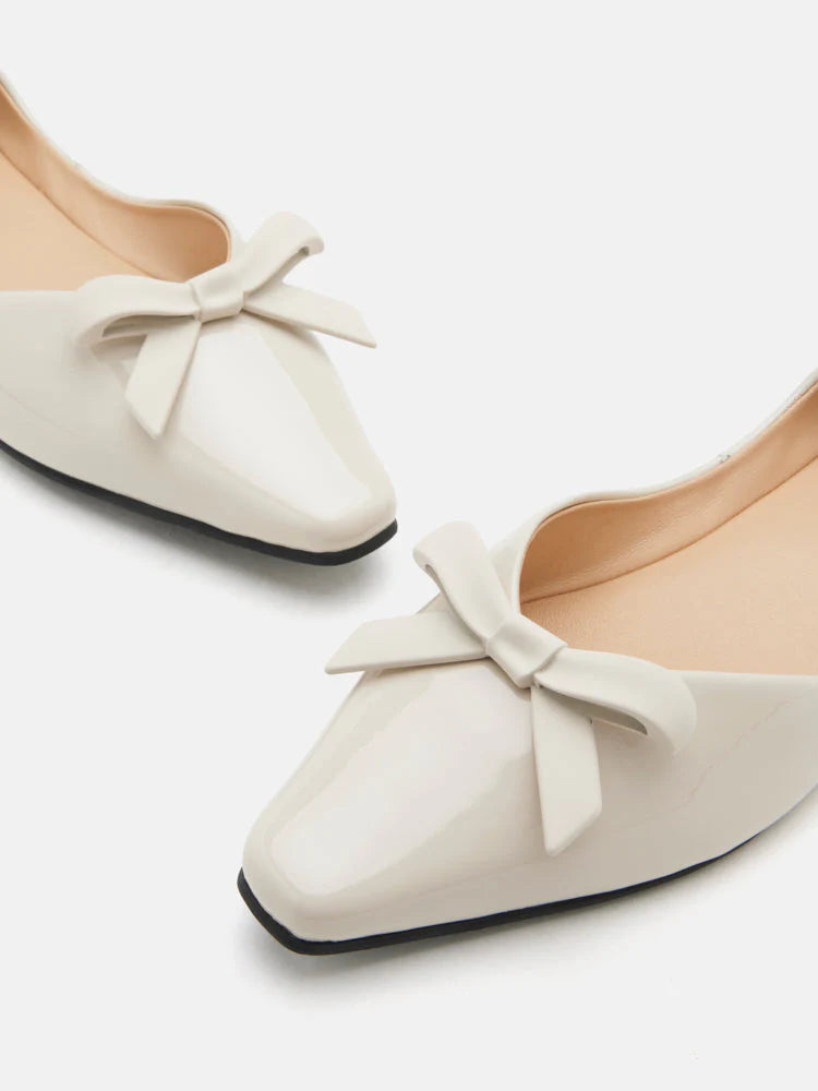 PAZZION, Rosalind Bow-Detailed Patent Leather Flats, Beige